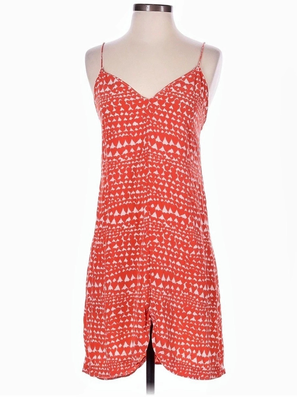 Stella McCartney Red Orange Geometric Print Silk Slip Mini Dress 44 US 8